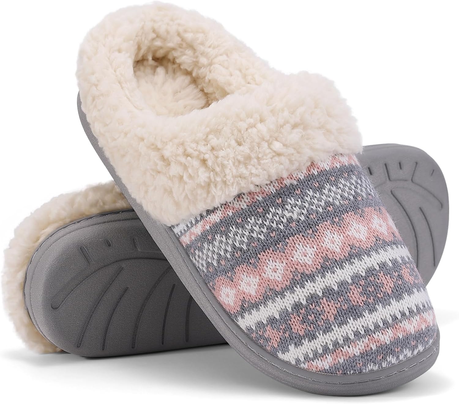 Evshine Warm Knit House Slippers for Women Comfy Wool-Like Lined Chenille Slippers with Memory Foam and Indoor Outdoor Soles