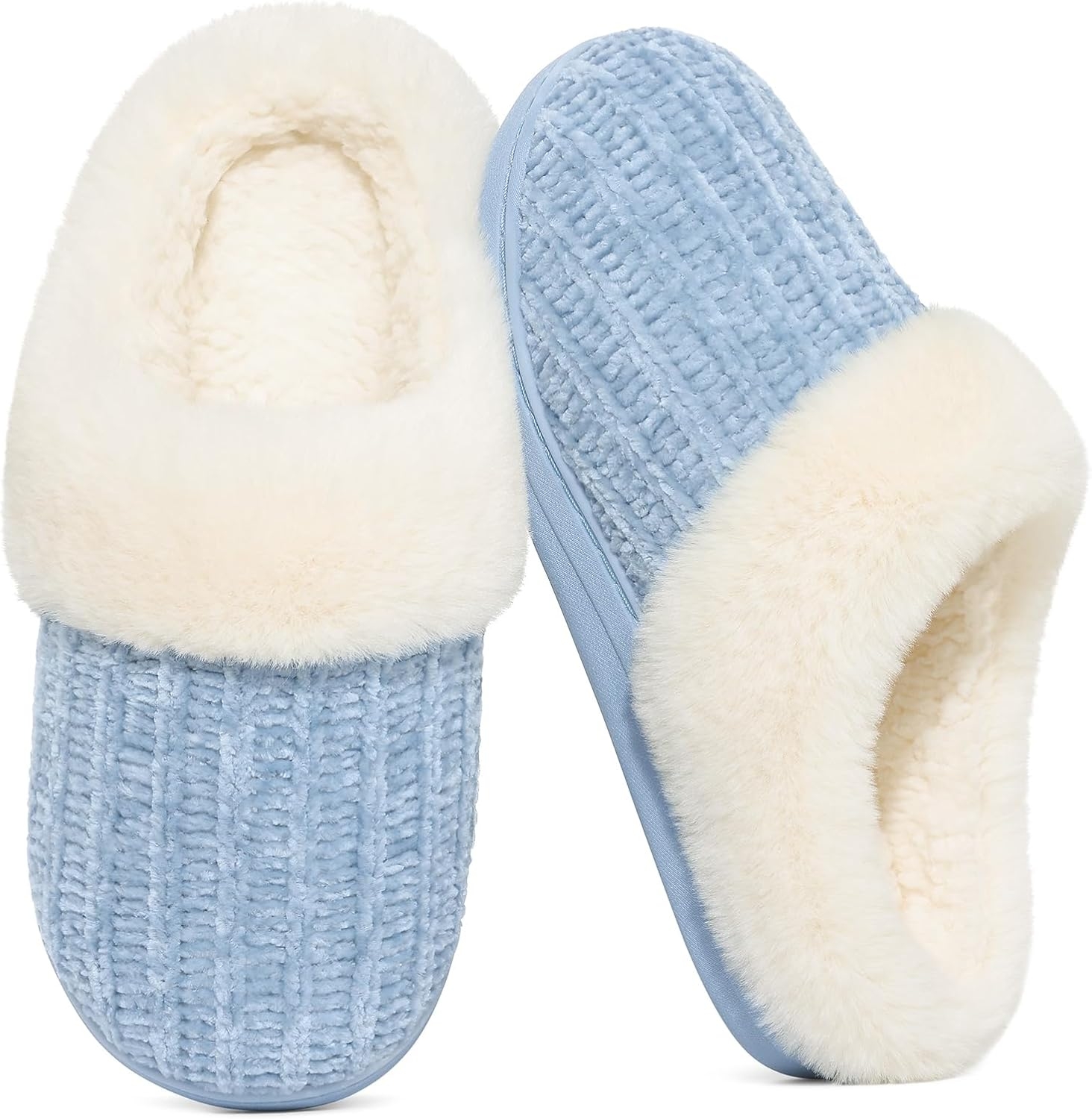 Evshine Warm Knit House Slippers for Women Comfy Wool-Like Lined Chenille Slippers with Memory Foam and Indoor Outdoor Soles