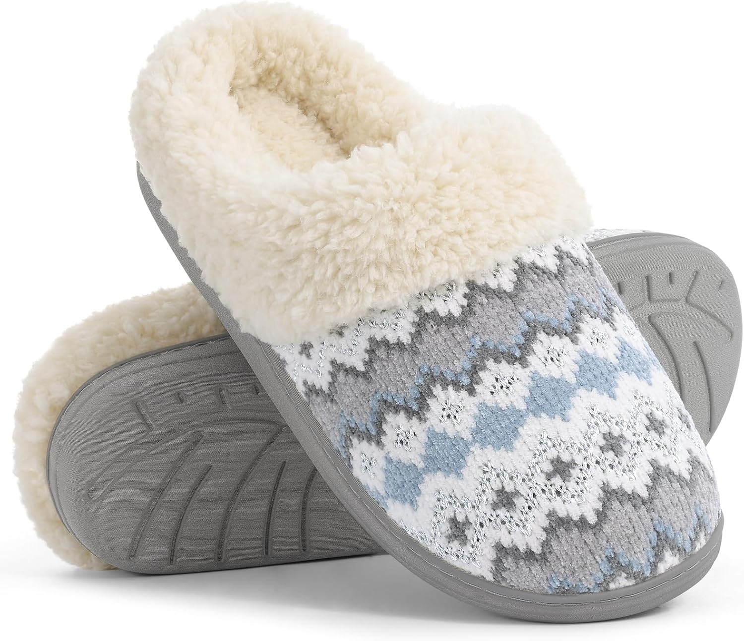 Evshine Warm Knit House Slippers for Women Comfy Wool-Like Lined Chenille Slippers with Memory Foam and Indoor Outdoor Soles